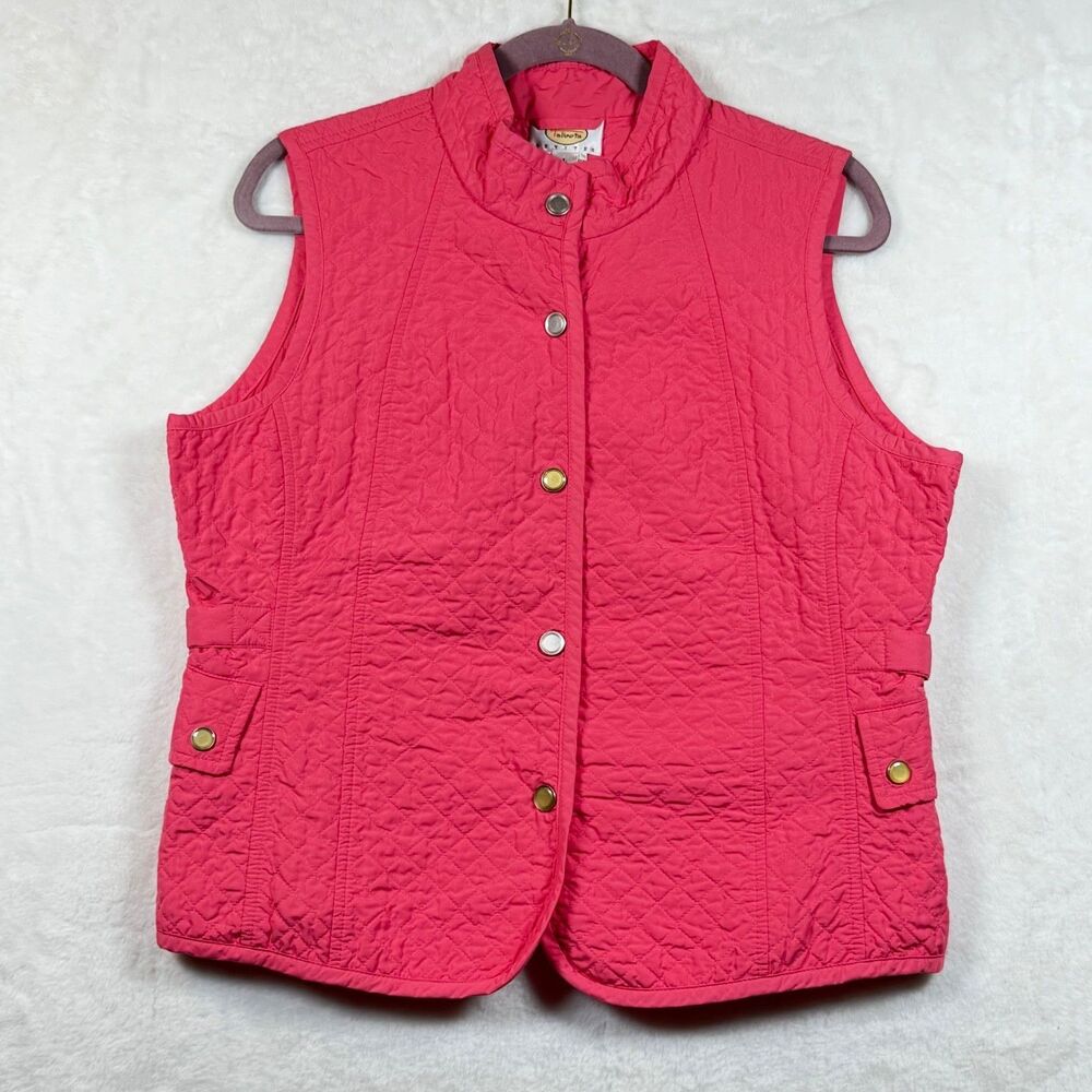 Talbots Petites Quilted Vest Women’s Large Pink Snap Front Lightweight
